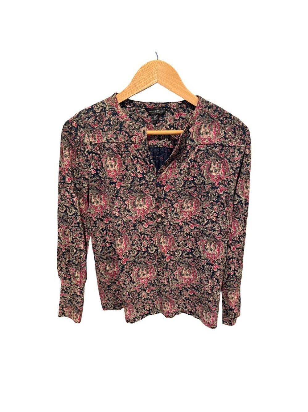Lucky Brand Paisley Floral Long Sleeve Boho Cottagecore Blouse NWT Size XS